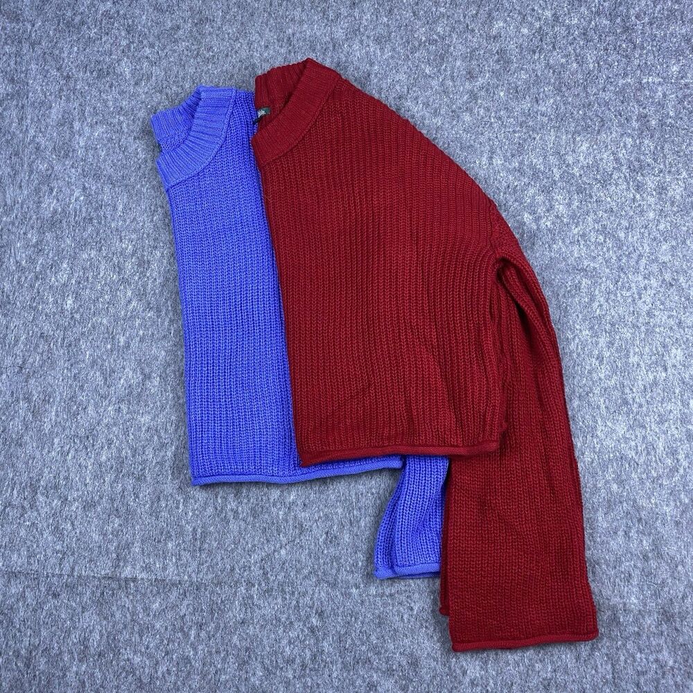Lot of 2 Wild Fable Women's Crop Top Sweater Red Blue Long Sleeve Size Large